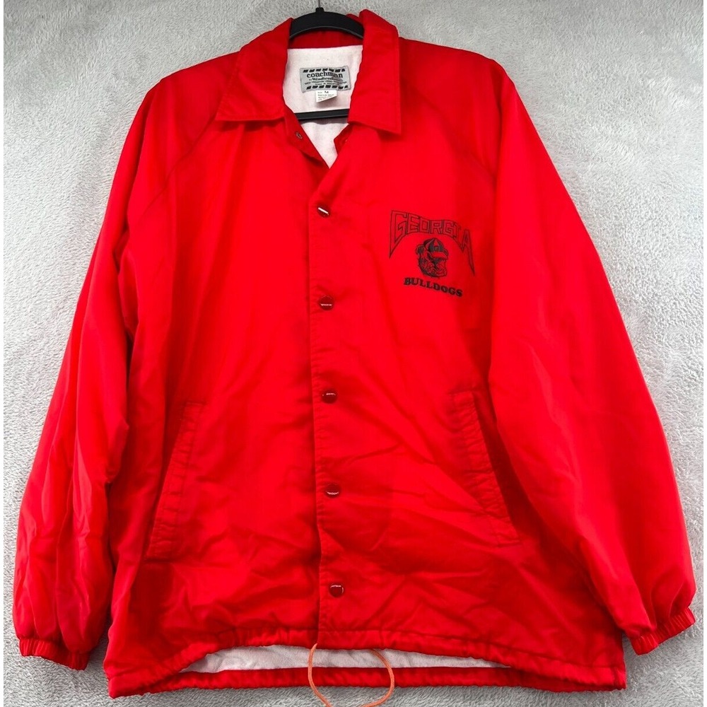VTG Coachman by Windbreaker Jacket Mens Medium Georgia Bulldogs Red Button Snap - Picture 1 of 7